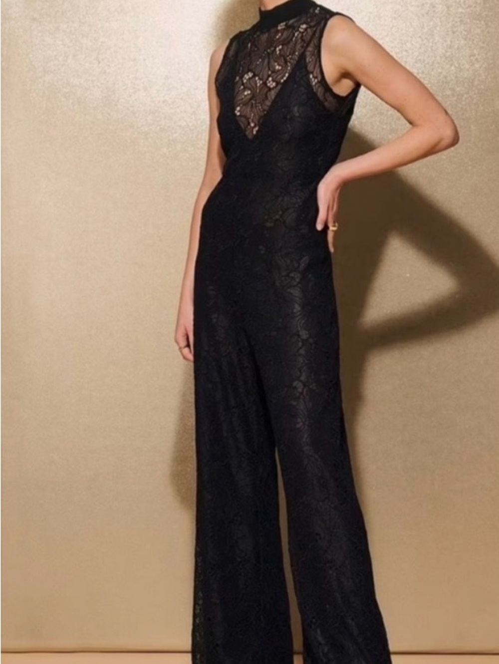 ZARA BLACK LACE MIXED JUMPSUIT ZE COLLECTION Size XS NWT SLEEVELESS